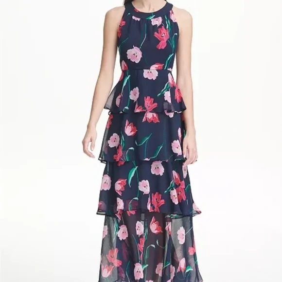 chinese dress ladies Tommy Hilfiger Women's Sleeveless Halter Neck Tiered Skirt Maxi Dress, Deep  Ultramarine Multi, 2 at Amazon Women's Clothing store